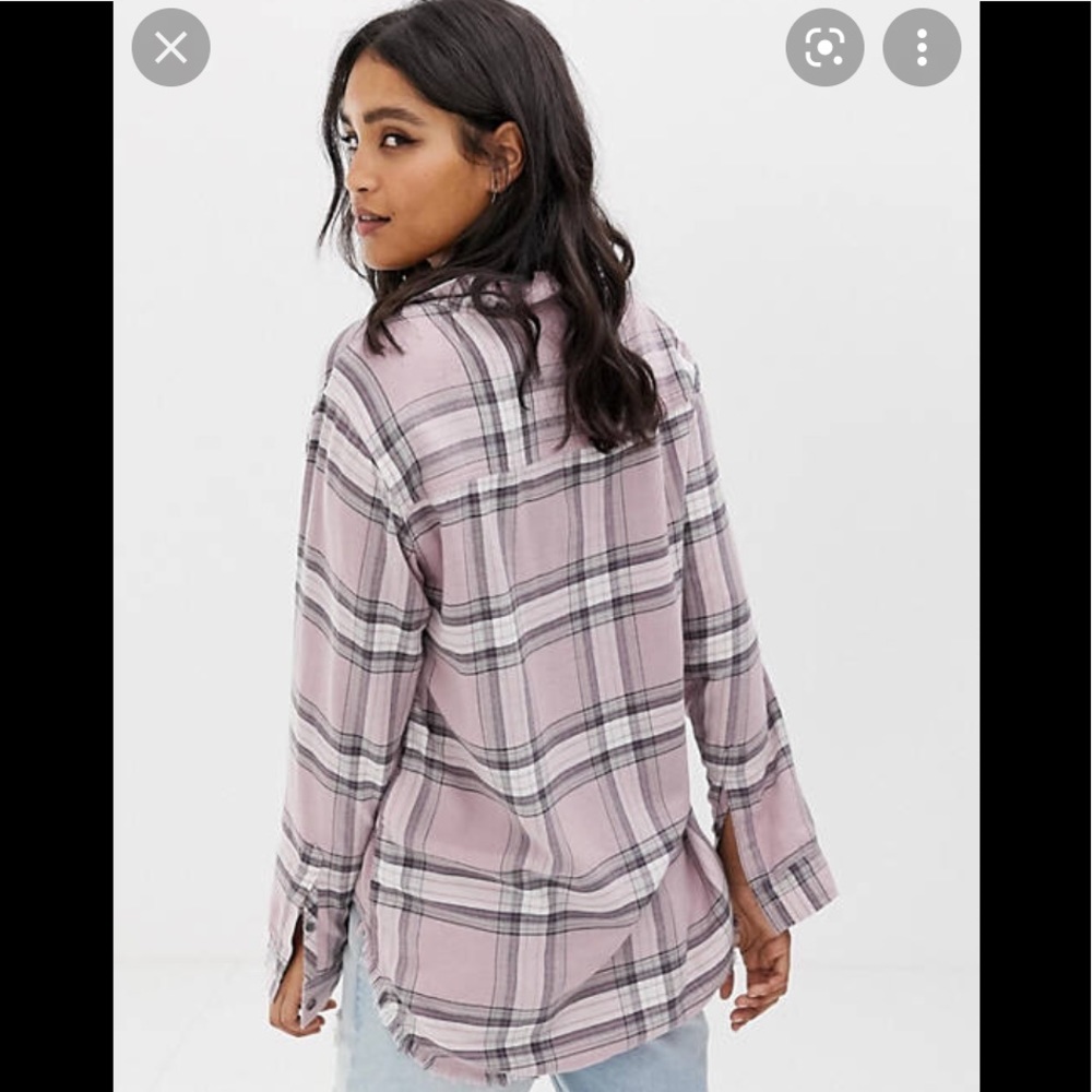 A&F ASOS pink cotton plaid button down boyfriend shirt S